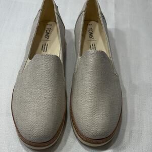 TOMS Womens Natural Herringbone Platform Slip-Ons Size 9.5W Excellent Condition